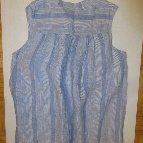 C&C California 100% Linen Blue Striped Short Sleeve Blouse Top Large - Picture 3 of 5